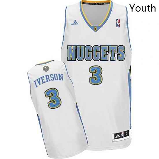 Youth Adidas Denver Nuggets 3 Allen Iverson Swingman White Home NBA Jersey
